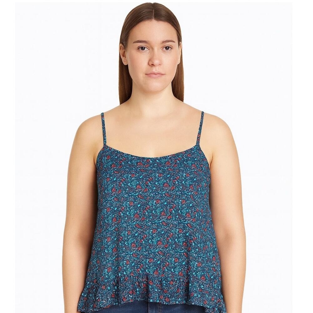 I Love H81 Women’s Sleeveless Floral Blouse with Ruffle Hem – Size Large